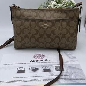 Coach F58316 Authenticated Signature East West Pop Up Khaki Brown Crossbody Bag
